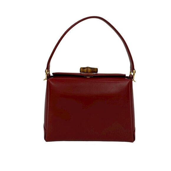 GUCCI Red Leather Bamboo Shoulder Bag